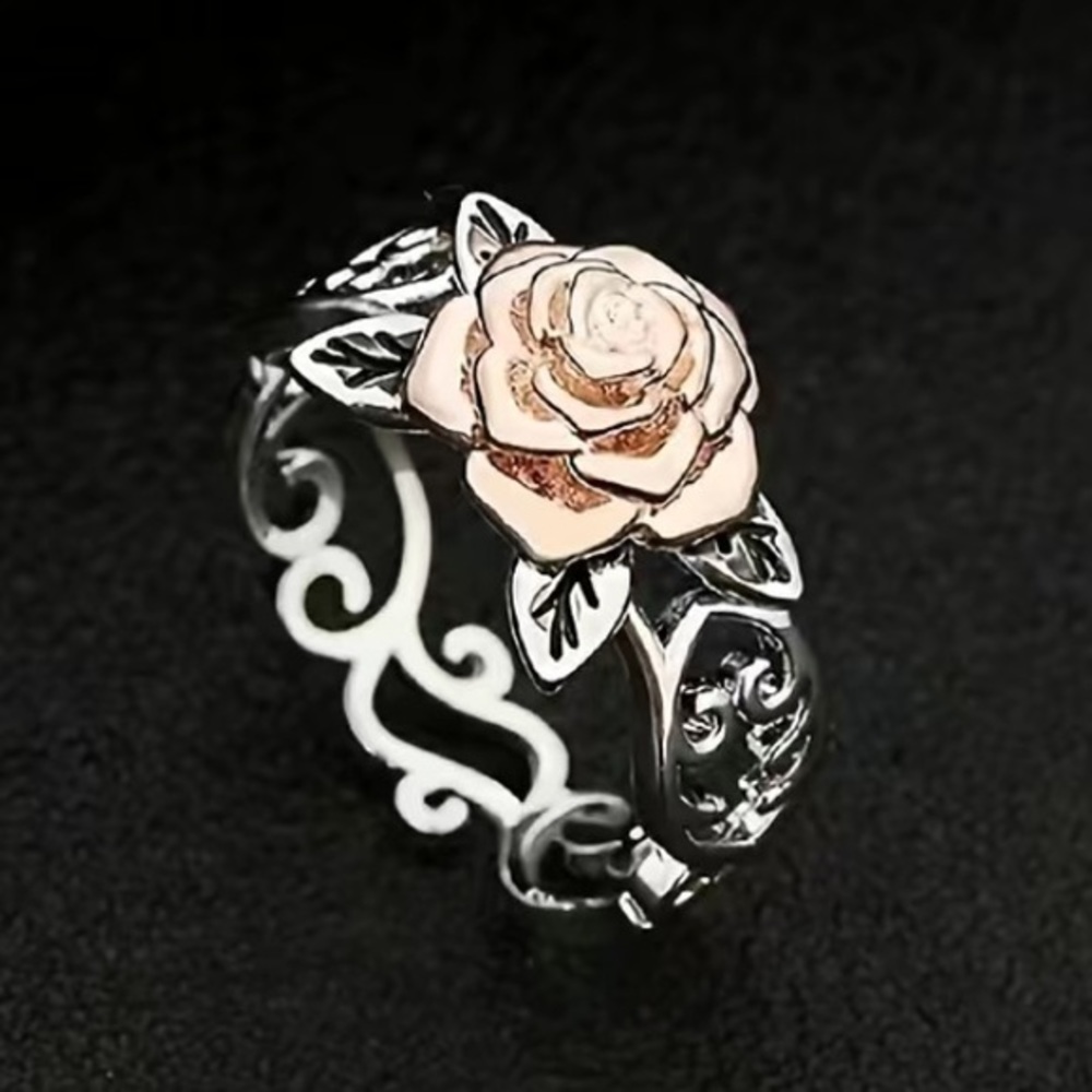 NEW - Women’s Rosegold Colored Rose Engagement Ring (Silver & Rosegold / Multi)
